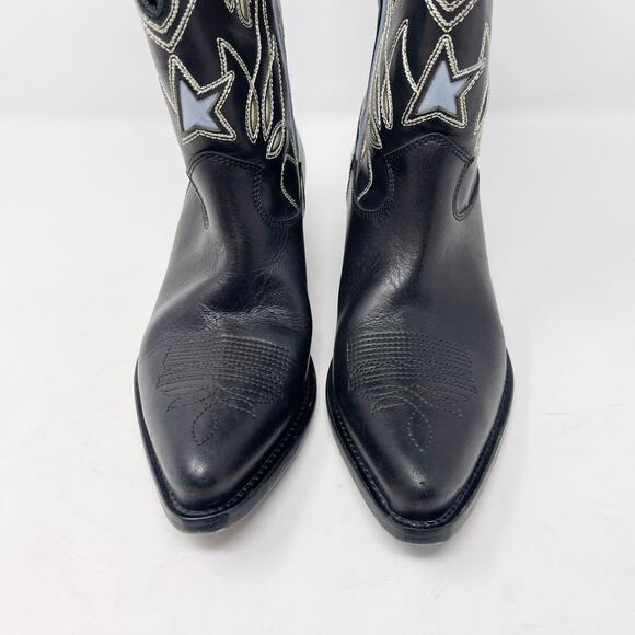 Golden Goose Womens 38 Black Wish Star Western Boot Yellow Sky Embroidery Italy - Picture 9 of 16